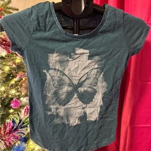 Teal Butterfly Print Women's Top